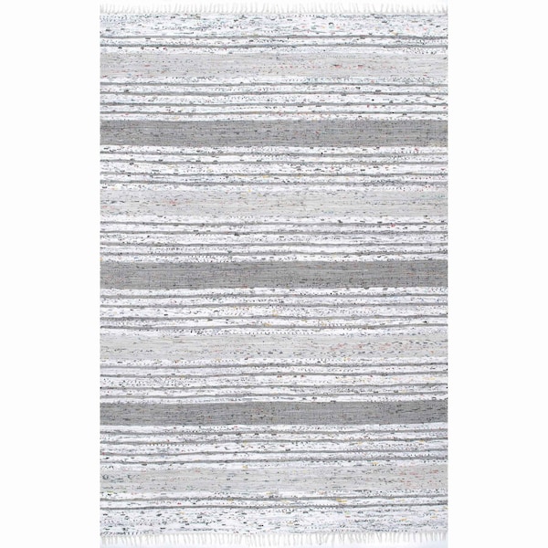 Seraphina Mottled Stipe Cotton Tassel Area Rug 8ft X 10ft